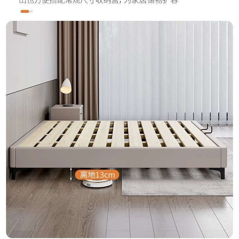 Cama de madera maciza pura sin cabecera, marco de fila silenciosa, dormitorio pequeño, cama de costura con ventana salediza de tatami de madera maciza para niños
