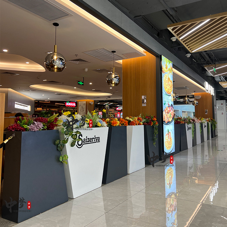 商场长廊三组合联排绿植长条花盆现代时尚户外广场售楼部开业花器