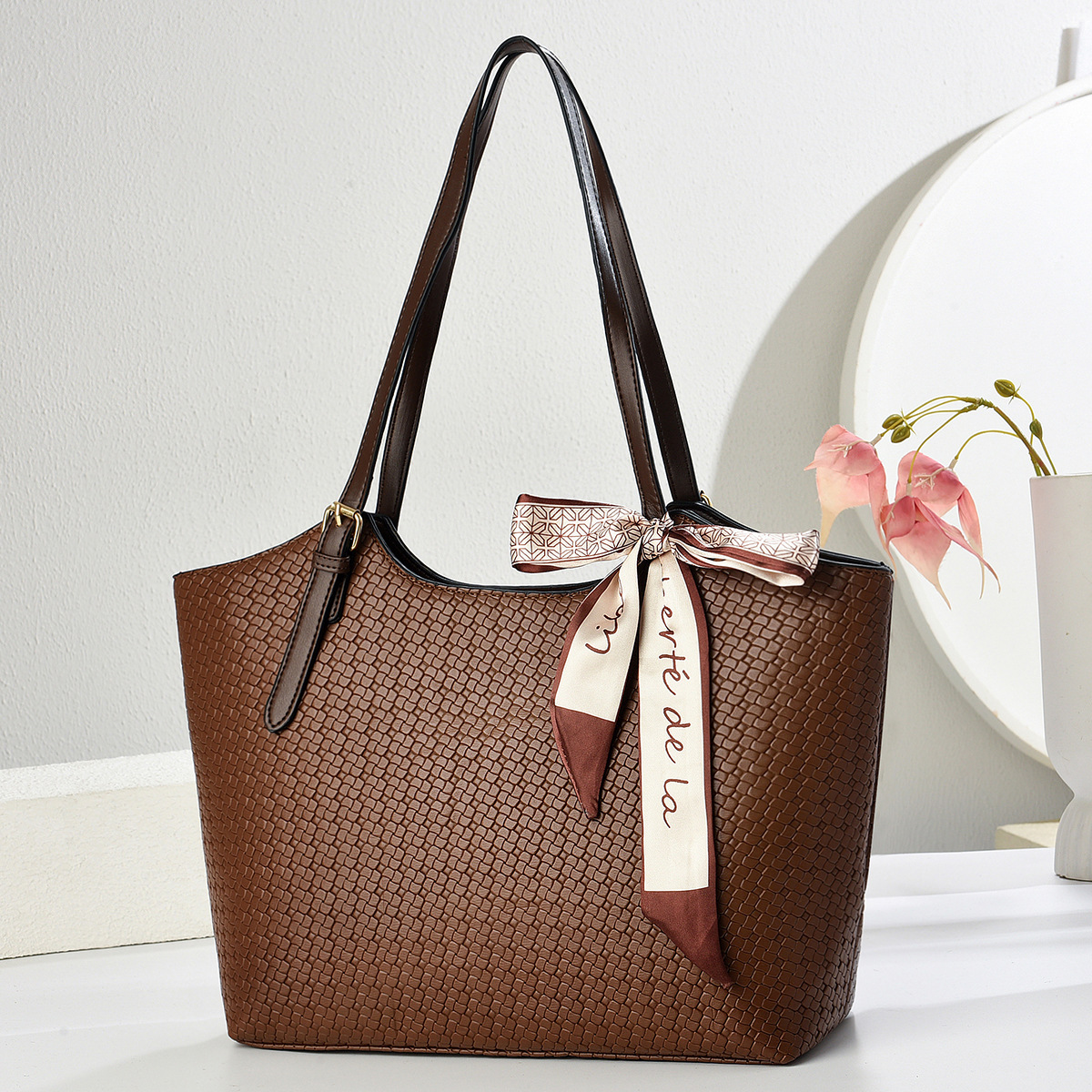 Bolsa de tote vintage de textura simple para damas, bolsas de hombro de gran capacidad para viajes prácticos, bolsas de totebags