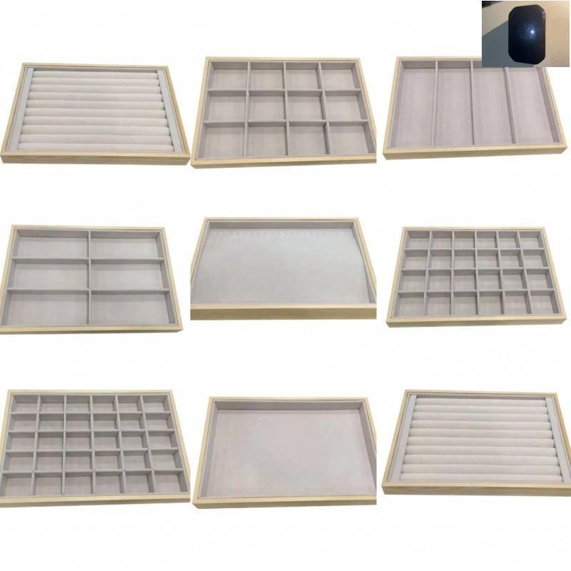 项链网红收纳盒珍珠盒托盘拍摄耳钉实木直播戒指饰品手镯展示道具