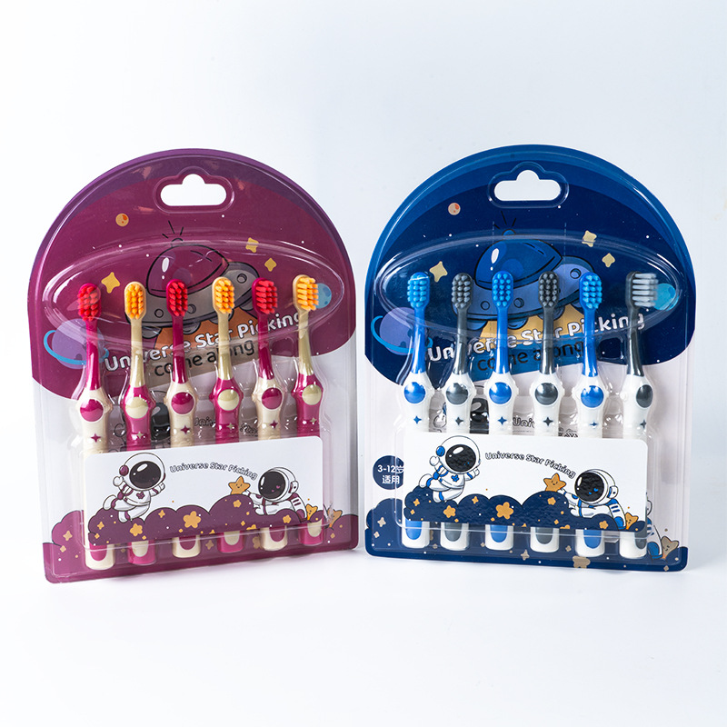 Toothbrush a batch of space astronauts 6 Pack wholesale baby household children's toothbrush 3-6 years old toothbrush soft hair