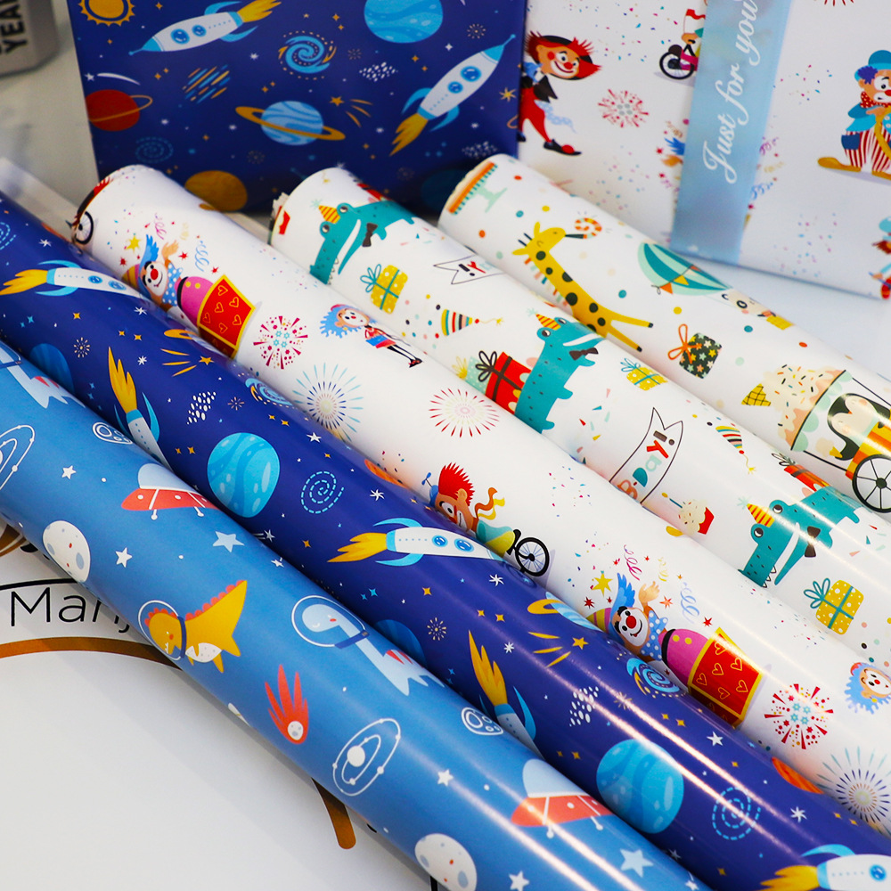 Nueva temporada escolar, cumpleaños, vacaciones de Navidad, regalos para niños, lindo papel de regalo de decoración de papel de regalo de dibujos animados
