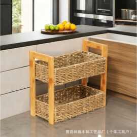 跨境手工编织收纳篮双层厨房蔬菜水果储物筐饮料零食架编织杂物篮