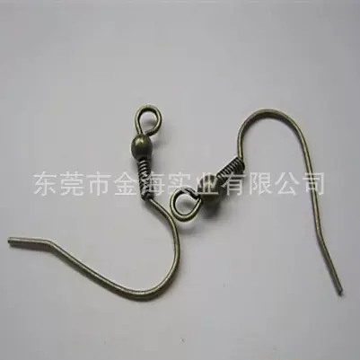 供应diy饰品配件 耳环耳饰配件 带珠弹簧铜镀古铜色耳钩