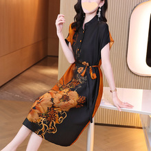 正宗真丝桑蚕丝连衣裙秋季新款年轻漂亮洋气香云纱衬衫裙特清仓