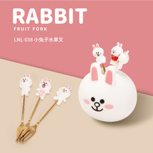 410不锈钢可妮兔卡通耐摔水果叉韩版环保硅胶长手柄套多功能叉子