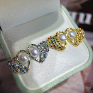 DIY Pearl Accessories Dan Peach New Color Zircon Earrings Peach Heart Retro Ethnic Style Ear Drop Fashion Ear Stud