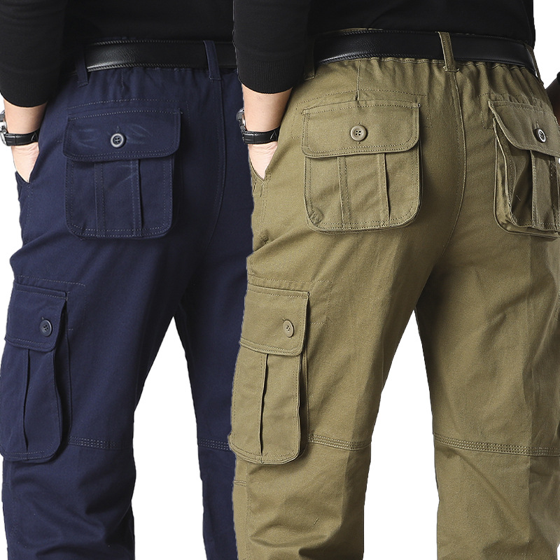 Comercio electrónico en el extranjero al por mayor pantalones casuales de los hombres fuertes resistentes al desgaste sueltos rectos multibolsillos sitio de construcción overoles DE TRABAJO