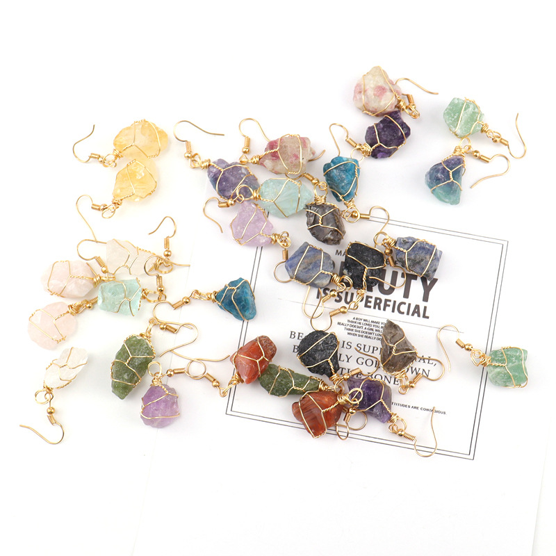 1 Pair Quantity 1 Pair Simple Style Irregular Asymmetrical Plating Natural Stone Metal Drop Earrings