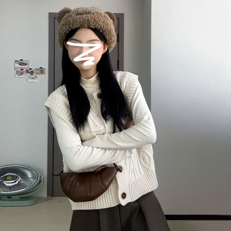 法式复古宽松叠穿无袖背心马甲毛衣女秋冬2025新款感针织上衣|undefined