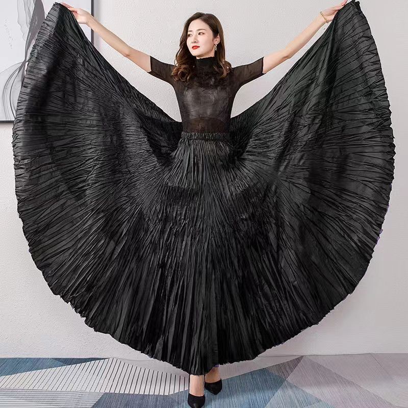 Pleated Half-Length Skirt for Women 720 Degree Large Swing Skirt Asymmetrical Extra Long Floor-Length Skirt Pleated Skirt Slimming Look Umbrella Skirt