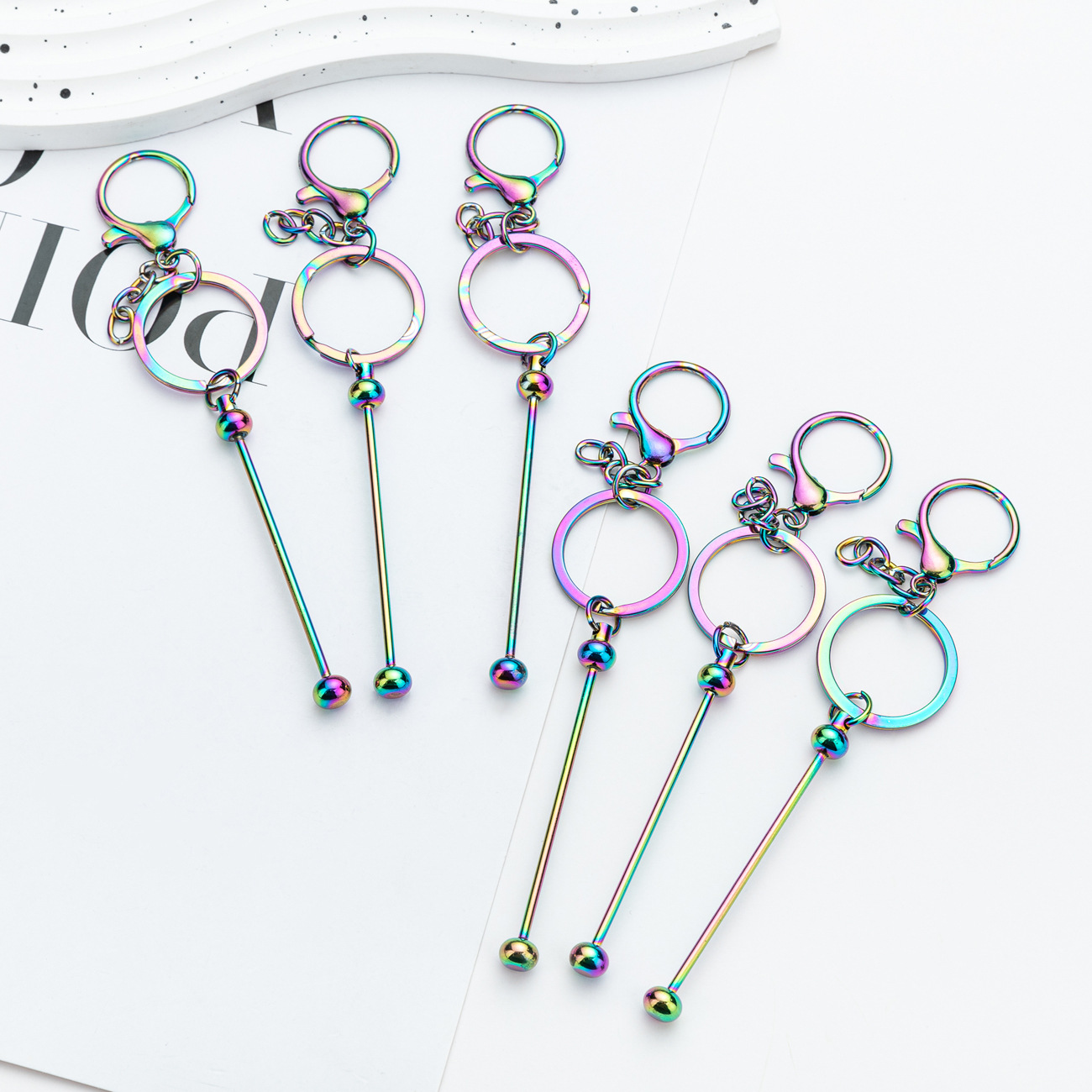 Punto bricolaje llavero con cuentas estuche para teléfono móvil estuche para auriculares llavero colgante llavero de metal de color degradado