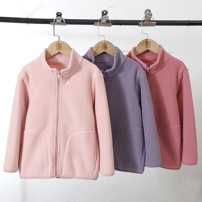 Children's Fleece Jacket Autumn and Winter Thickened Boys and Girls Parent-Child Warm Top School Uniform Base Layer Stand Collar Jacket
