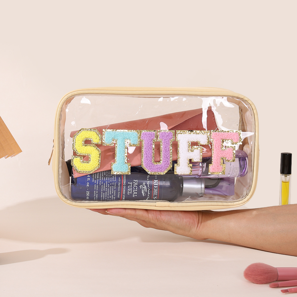 Basic Style Square Shape Women's All Seasons Pvc Basic Cosmetic Bag