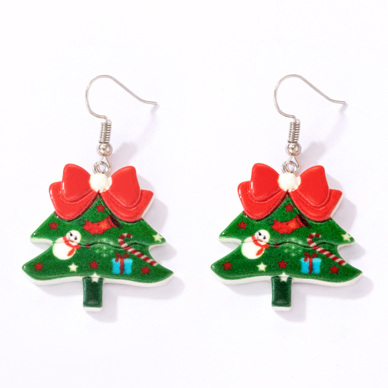 European  American Resin Christmas Snowman Bow Earrings display picture 3