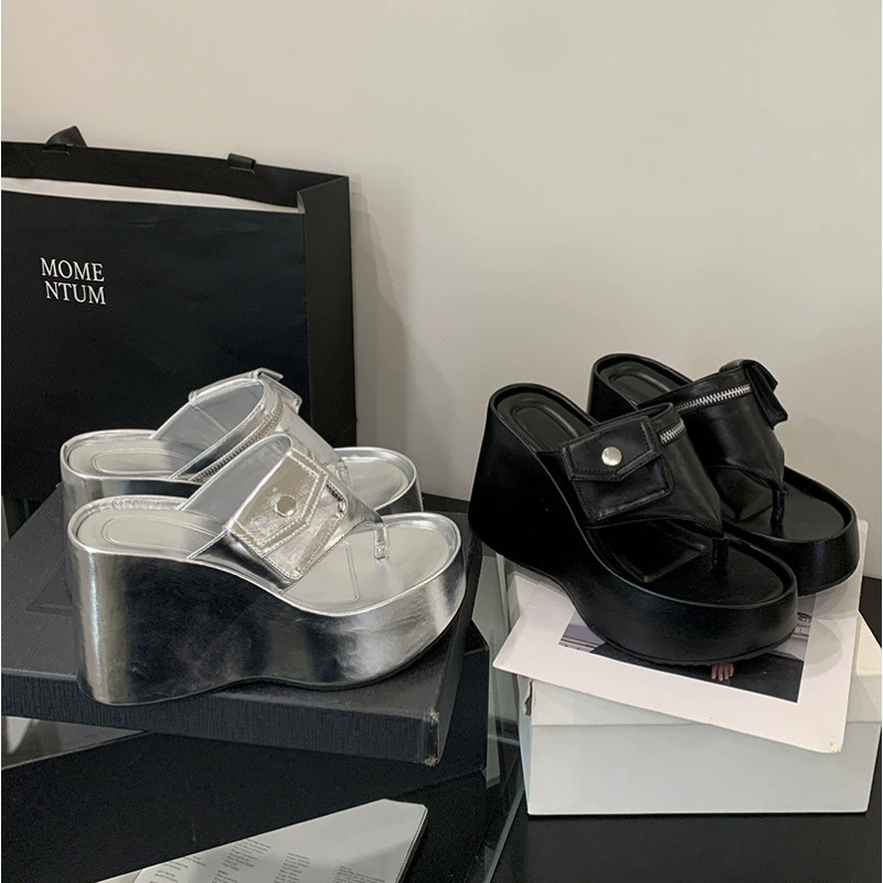 Женские летние шлепанцы на толстой платформе с карманом, 2025, новые, на высокой подошве