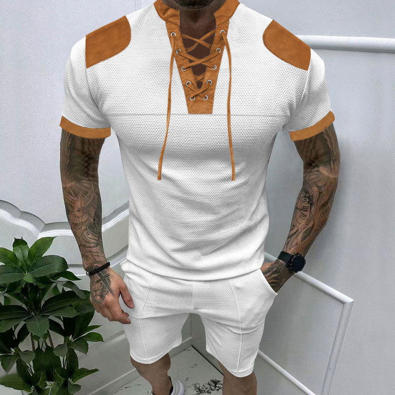 385g Weight Short Sleeve Sleeve Length Polyester Fabric Type Shorts Sets Sets Type 2 Pieces Set Quantity Casual Occasion Turndown Neckline Regular Fit Fit Type Color Block Pattern Summer Season Men's Gender Simple Style Style Men's Color Block Simple Style Turndown Short Sleeve Regular Fit Men's Sets 1