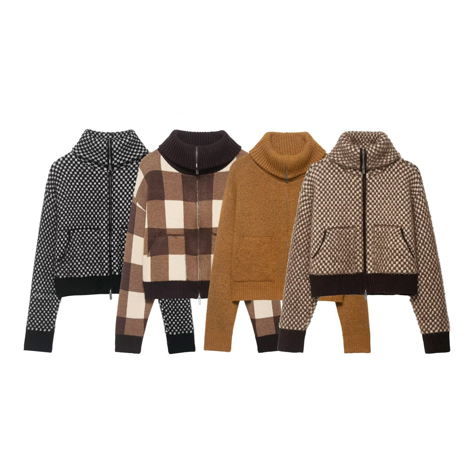 2025 Autumn and Winter New European and American Cross-Border Women's Clothing Spliced ​​Knitted Short Bomber Jacket W03 6920