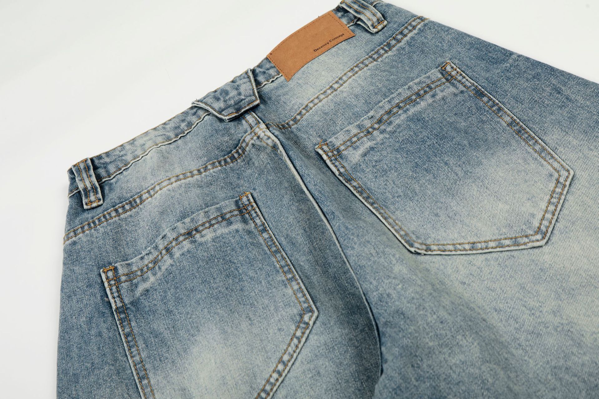 Vintage Distressed Flared Denim Jeans High Street Cotton Blend_voghion.com