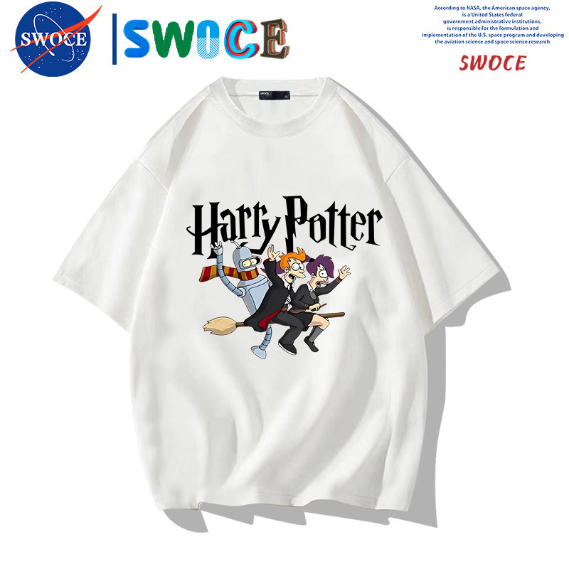 Movie Harry Potter Cartoon Pure Cotton Short-sleeved T-shirt Men's and Women's Summer Teenagers Fashionable Brand Loose Shoulder Half-sleeved Top Movie Harry Potter Cartoon Pure Cotton Short-sleeved T-shirt Men's and Women's Summer Teenagers Fashionable Brand Loose Shoulder Half-sleeved Top