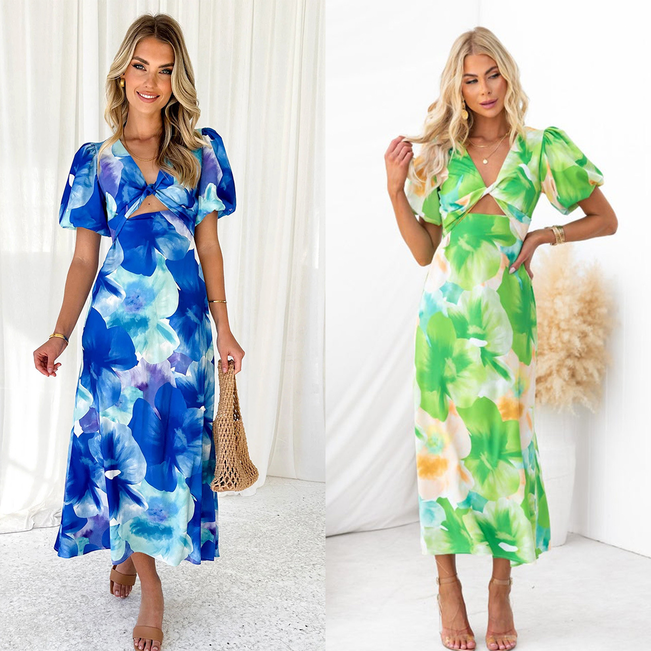 238g Weight Midi Dress Dress Length Type Short Sleeve Sleeve Length Regular Dress Dresses Type Puff Sleeve Sleeve Type Spandex, Polyester Fabric Type Mid Waist Waist Line Outdoor, Daily Occasion V Neck Neckline Regular Fit Fit Type Color Block, Painted Flower Pattern Summer, Spring Season Women's Gender Elegant Style Wholesale Women's Elegant Color Block Painted Flower Outdoor Daily V Neck Short Sleeve Regular Dress 1