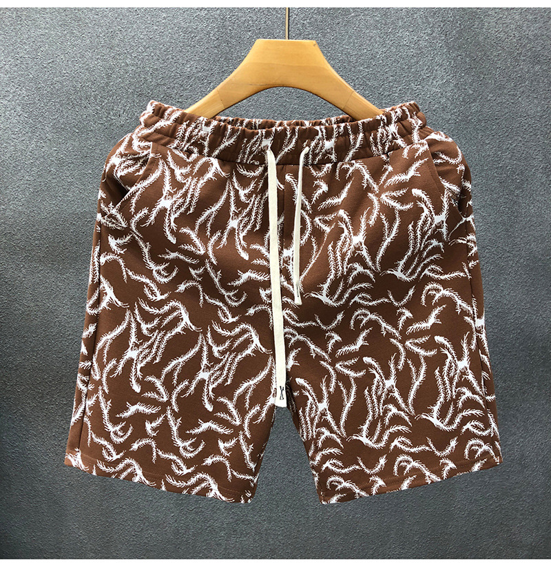 Men's Summer Floral Print High-Waist Loose Fit Five-Point Shorts Trendy Fashionable Retro Style For Casual Beach Wear_viptrois.com