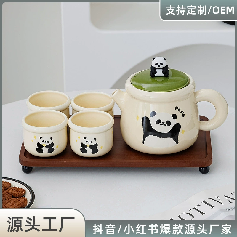 Набор для воды Panda: высококачественный керамический чайный набор для гостиной с чашками и чайником в подарочной коробке для новоселья
