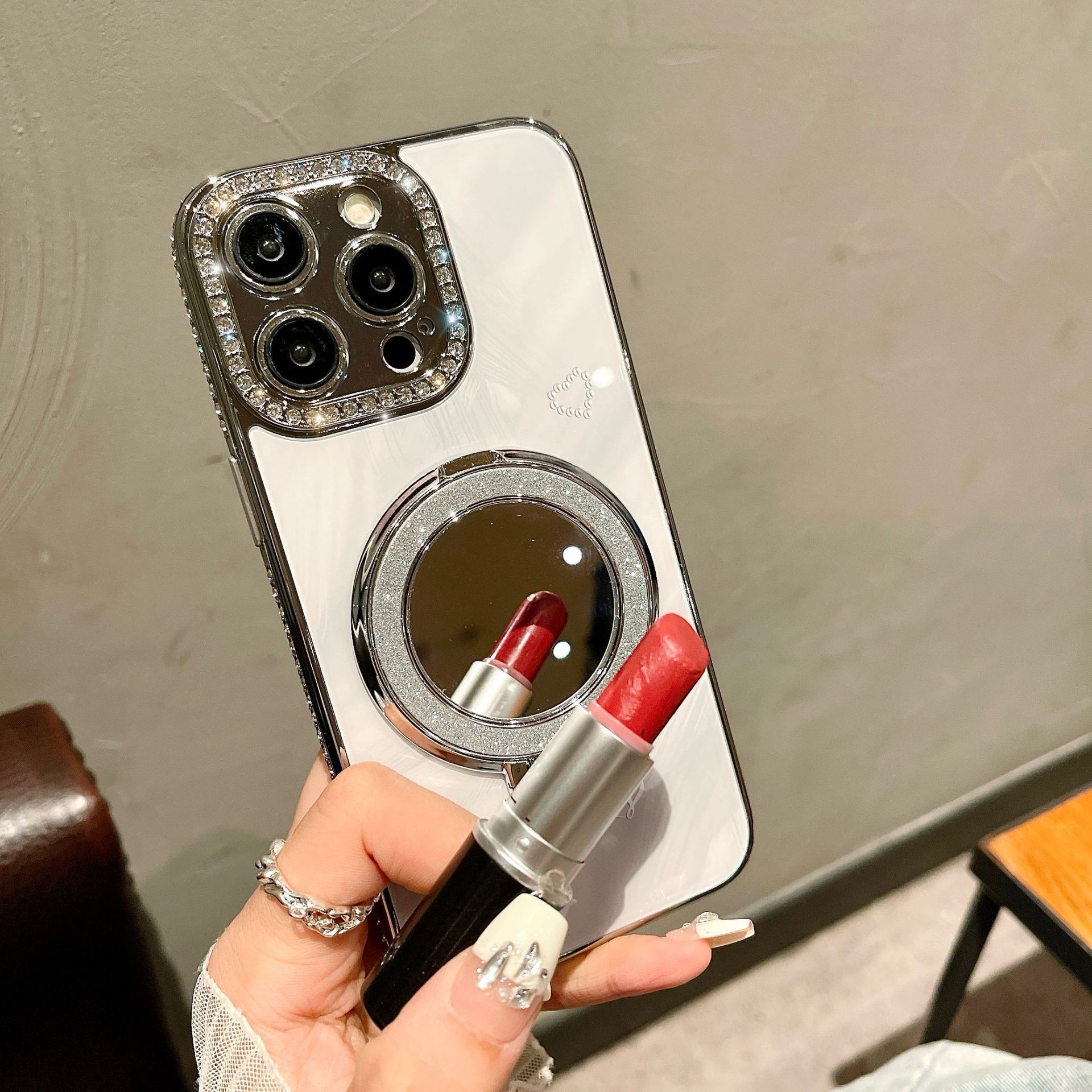 Sencillo florido 16ProMax Soporte de espejo de maquillaje iphone14 Funda para teléfono móvil Apple 15 Mujer 14 Lujo ligero 16