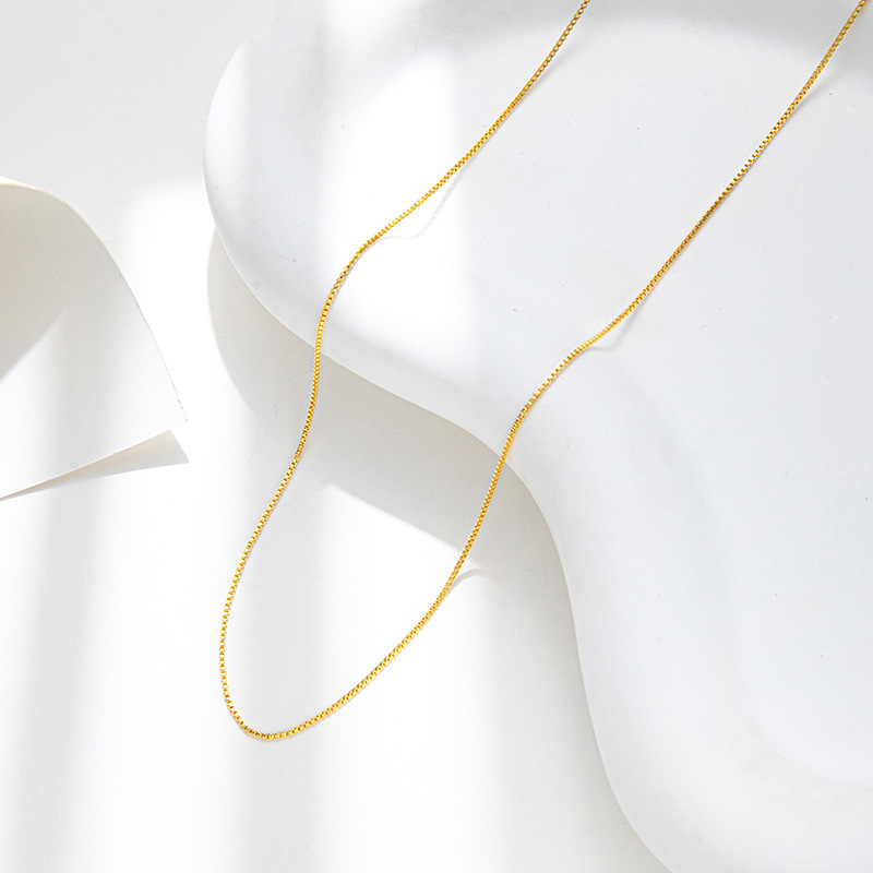 Copper Plated True Gold Neckchain Box Lock Bone Chain Instagram Necklace Women's Short Style Simple and Elegant_voghion.com