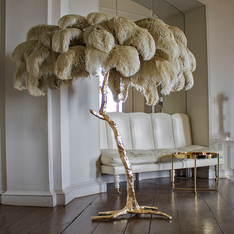 Cross-border copper resin feather floor lamp designer original LED living room bedroom branch ostrich feather table lamp