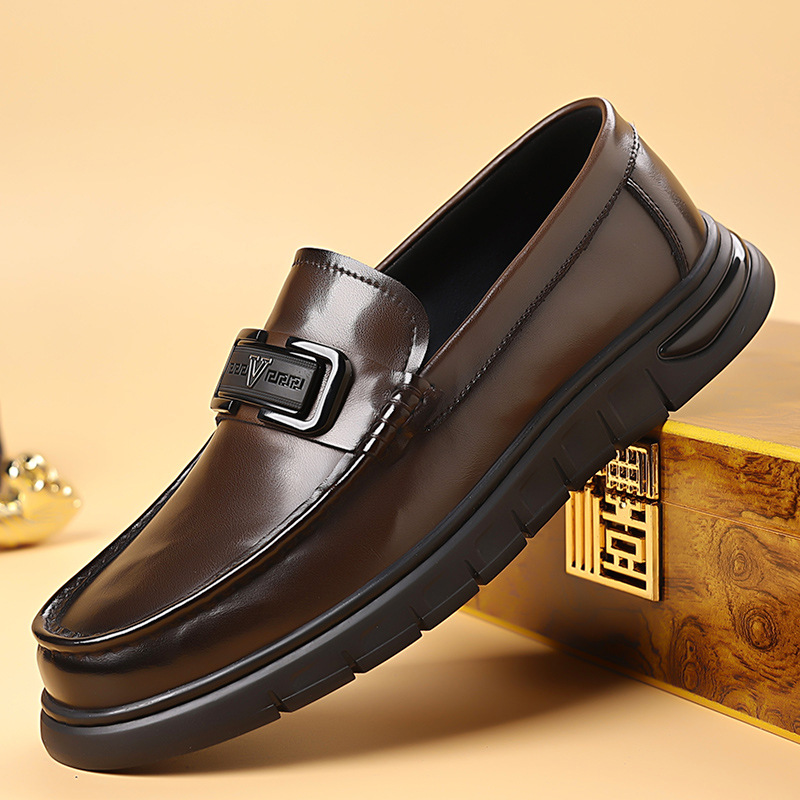 Zapatos de cuero casuales negros para hombres nuevos transpirables ropa formal para hombres de negocios con un pie, zapatos Lefu, zapatos perezosos