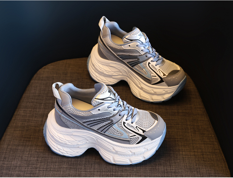 Giày sneaker nữ đế dày chunky lưới thoáng khí tăng chiều cao — màu xanh chi tiết 5