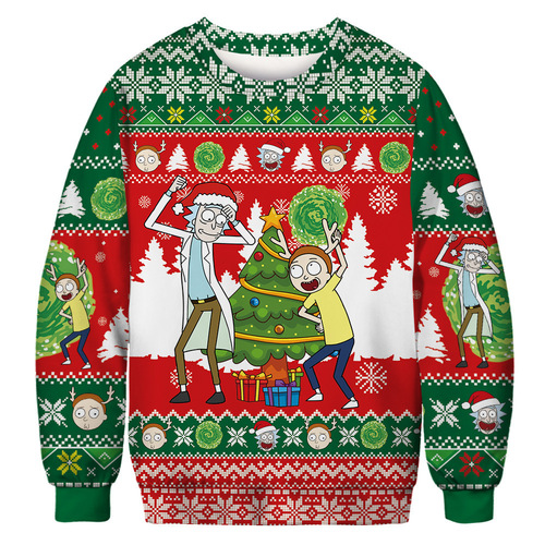 Christmas series printed sweatshirt set, crew neck long sleeve sweatshirt for men and women, couple style, AliExpress