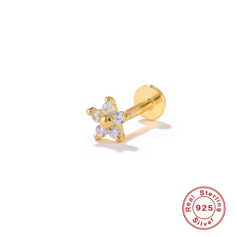 Aretes para Cartílago en Forma de Pétalo 16G S925 de Plata de Ley con Circonia y Rosca Plana