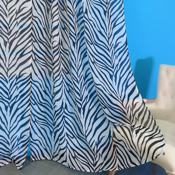 Amazon Cross-border Curtain Finished Modern Simple Black and White Zebra Print Striped Window Screen Fabric Transparent