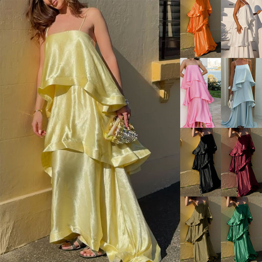 Robe-débardeur en satin pour femme, plusieurs couches, style décontracté et ample, nouveauté printemps-été_voghion.com
