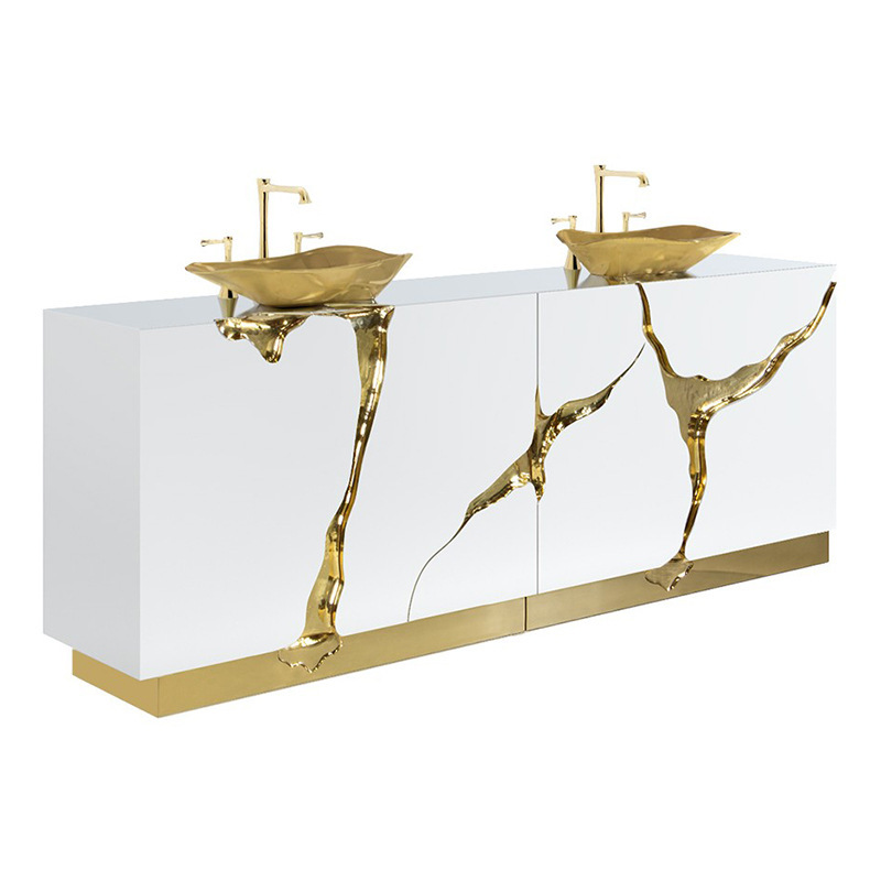 Italian Style Light Luxury Bathroom Cabinet Villa Hotel Household High-end Washing Table Art Creative Design Metal Washing Table