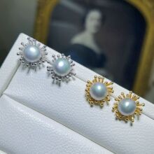 诸暨珍珠耳钉S925银针镀金天然淡水珍珠耳环花心花蕊镀金耳饰批发