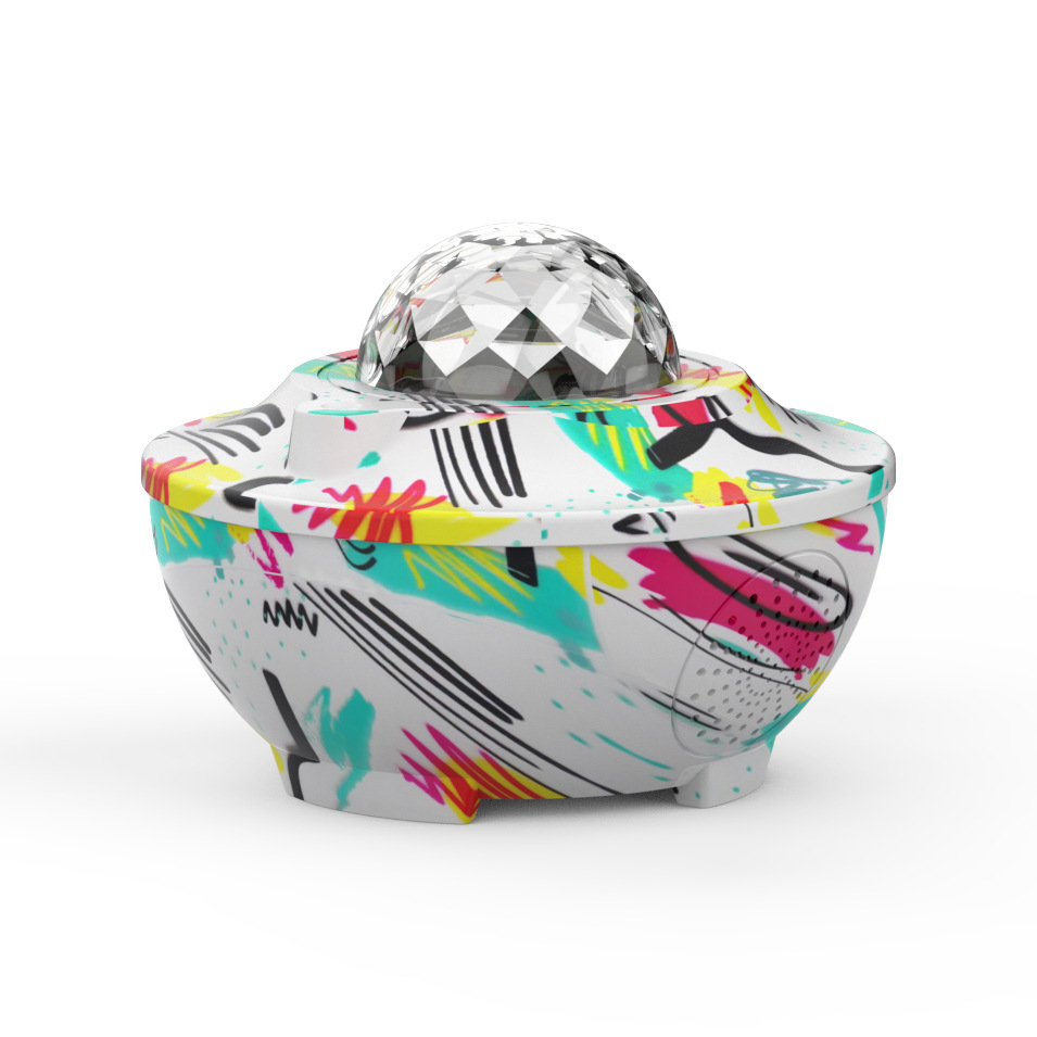 跨境爆款新全彩音乐星空灯水转印彩绘涂鸦卧室氛围投影灯音箱夜灯