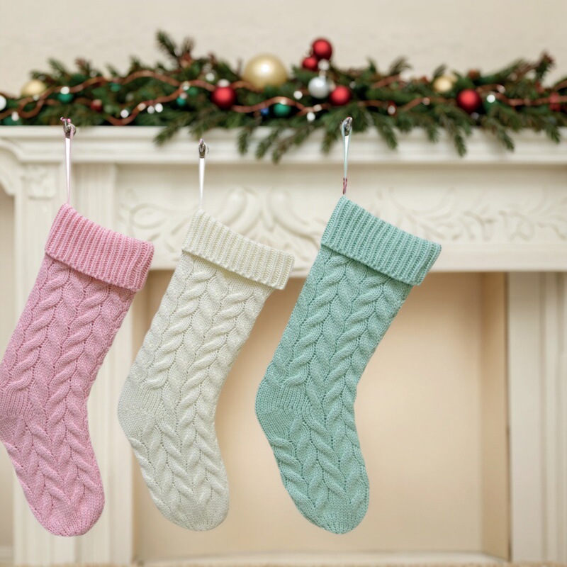 Factory-Made Solid Color Christmas Stocking Ornaments, Various Scene Decoration Styles, Simple and Fresh, Large Knitted Christmas Stockings