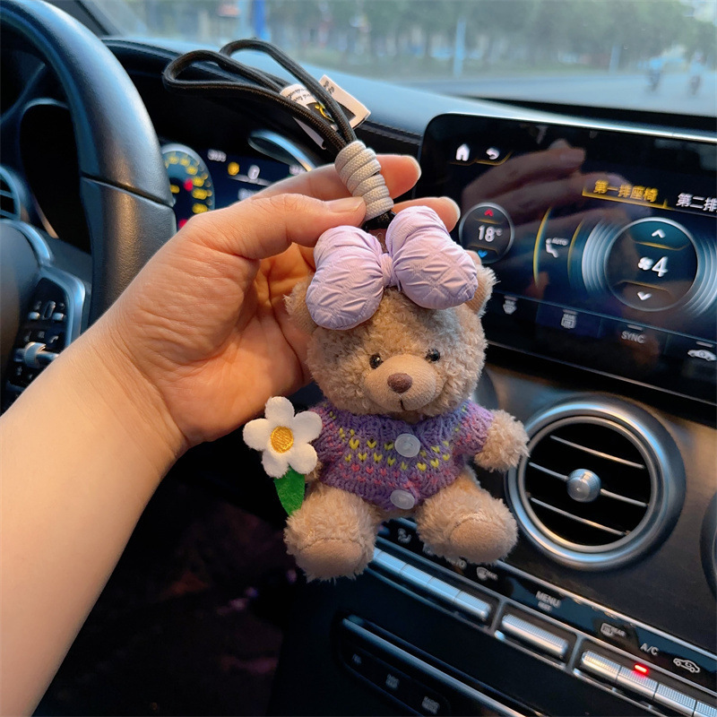 Red popularidad de aire de oso llavero de dibujos animados de alta calidad muñeca de peluche lindo bolso colgante llave del coche mujer