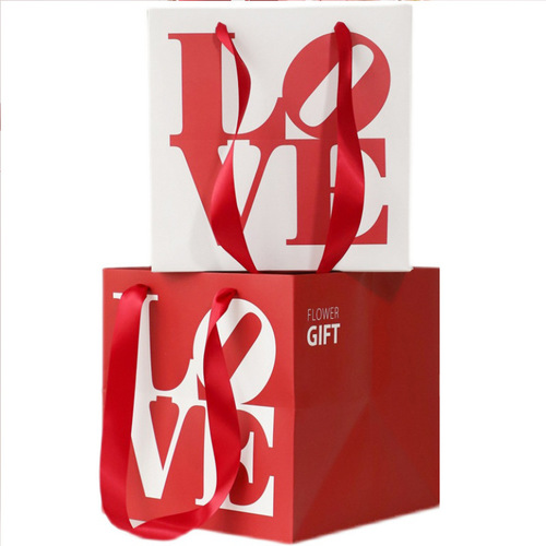 网红方形手提袋 Love flower 空白款 鲜花包装礼品包装手提袋包装