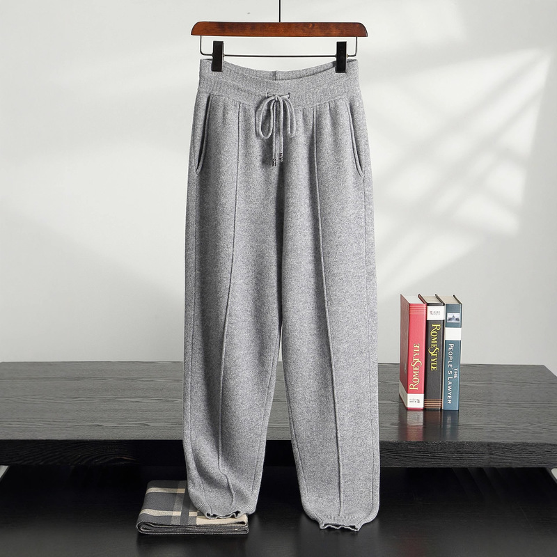 Knitted Men's Wool Wholesale New Style Mid-Seam Cuffed Casual Cross-Border Sports Pants Autumn Winter Black