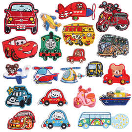 卡通汽车飞机刺绣贴儿童服装饰品补丁贴电脑绣花布贴热熨烫熔胶款