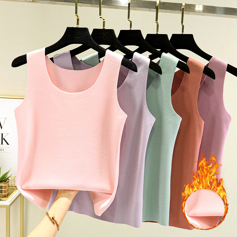 Velvet keep warm demi-season tank top with a round collar