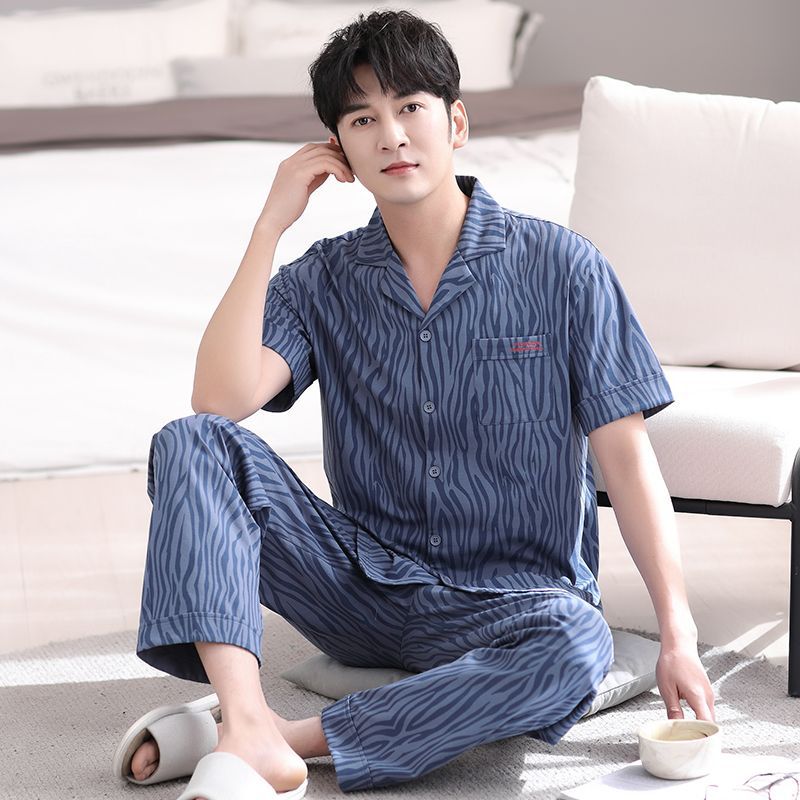 Pijamas verano de los hombres 100% algodón pantalones de manga corta de algodón verano delgado más tamaño de mediana edad homewear de los hombres