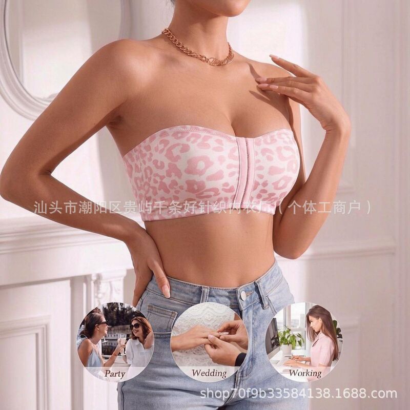 Cross-border European and American sexy strapless non-wired anti-slip push-up bra with front clasp closure for women Cross-border European and American sexy strapless non-wired anti-slip push-up bra with front clasp closure for women