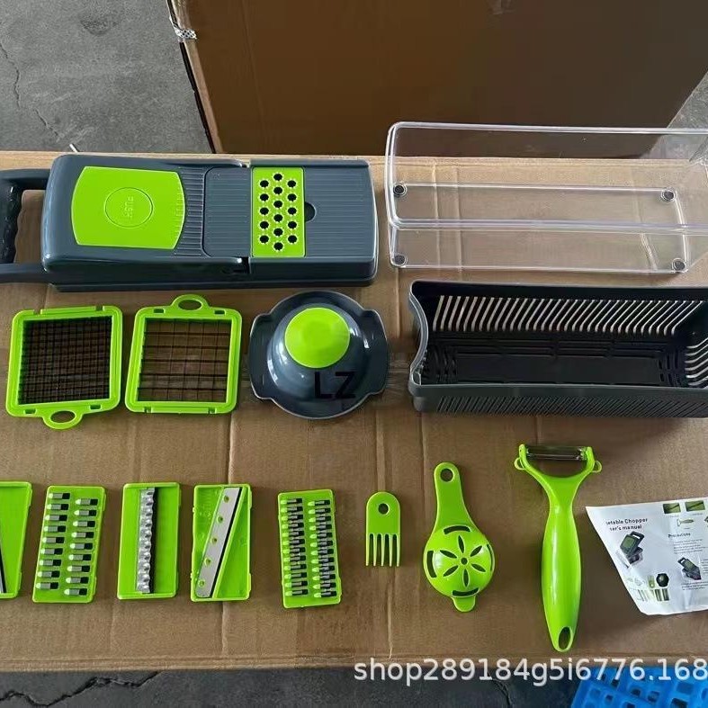Cross-border multi-función DE CORTADOR de verduras rallador de patata hogar cocina vegetal cortador de verduras portátil conjunto de 16 piezas