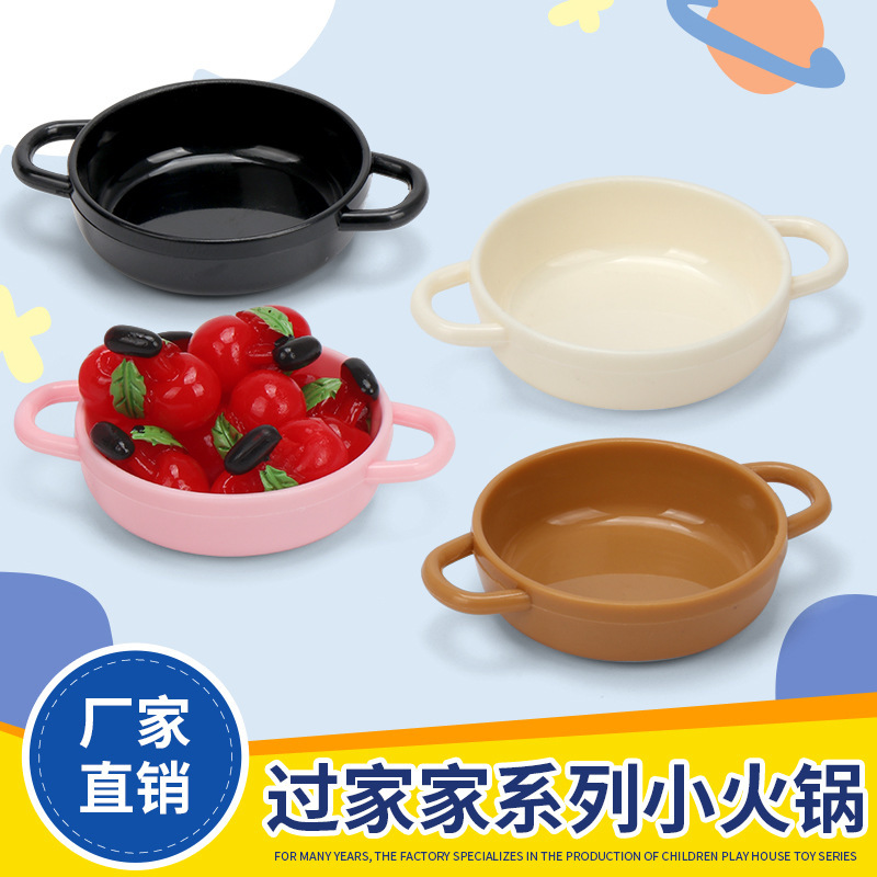 Miniature Pretend Play Hot Pot Toy, Realistic Double-Ear Mini Hot Pot Model, Miniature Food Play Kitchen Toy