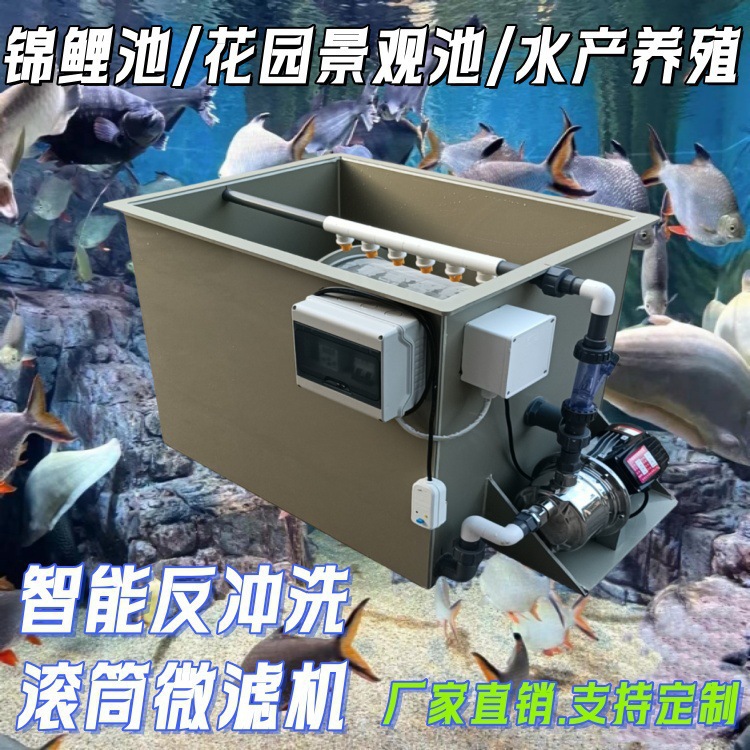 转鼓微滤机锦鲤鱼池过滤系统免洗棉全自动反冲洗鱼池转鼓微滤机